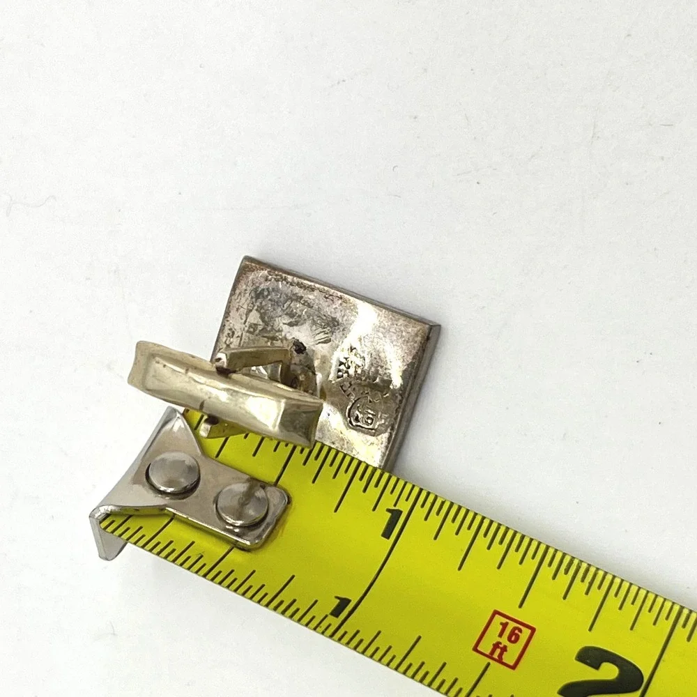 Vintage Sterling Silver Alpaca Mexico Abalone Shell Inlay Square Cufflinks